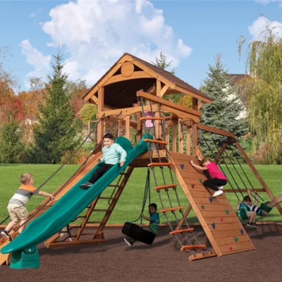 Parque de Juegos de Madera Olympian Summit XL 2 Estilo Ninja con Muros de Escalada y Columpio de Neumático