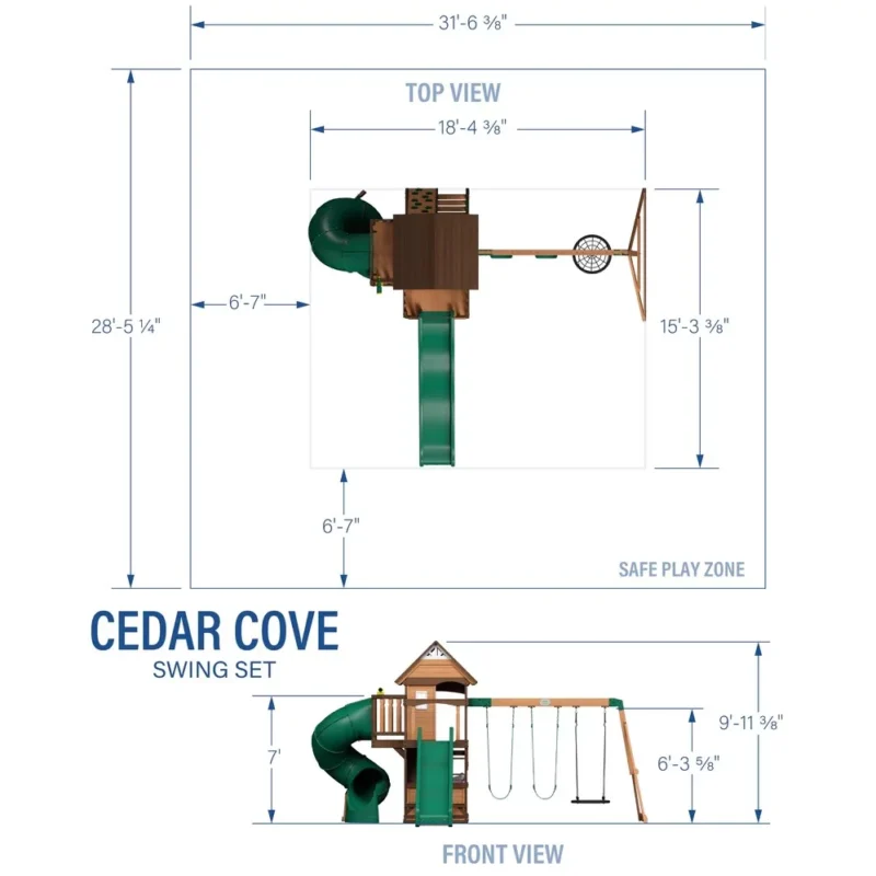 Parque Infantil De Madera Cedar Cove L 5,6X4,7M L 26,3M² - Kora Habitat Parque infantil parque infantil de madera cedar cove l 5,6x4,7m l 26,3m²