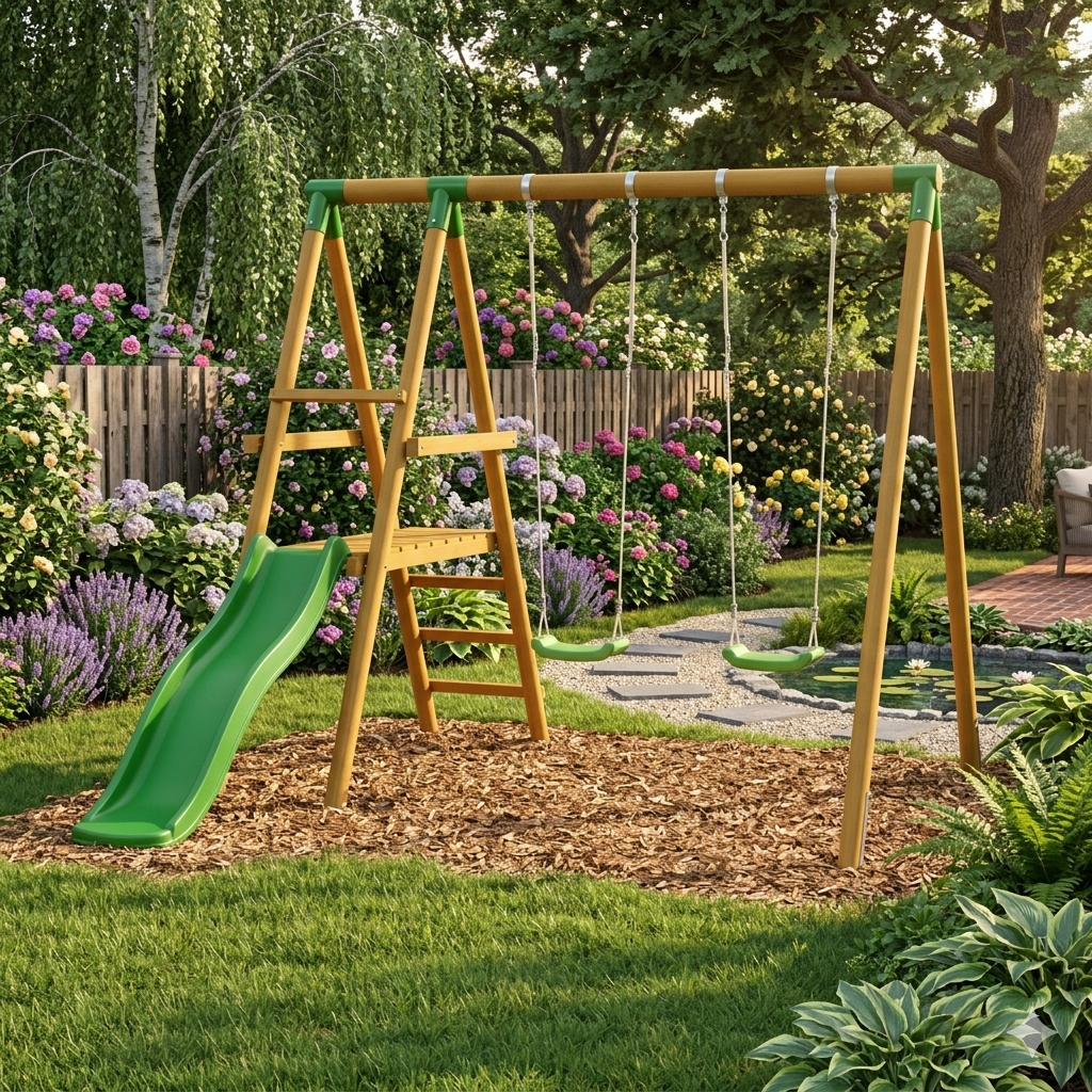 Columpio Doble con TobogánTerraSwing  | Parque de Madera Compacto