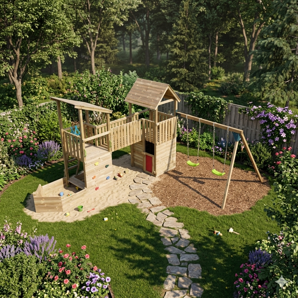 Parque Infantil Barco Pirata Adventure Outpost | Madera con Puente y Tobogán