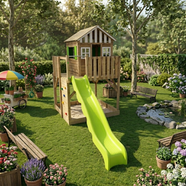 Casita Elevada PlayTower Summit | Madera Tratada con Tobogán 1.5m