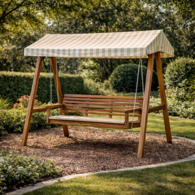 Columpio de Jardín MB-3 | Techo Rayado | Madera Pino 3 Plazas