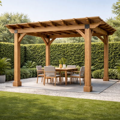 Pérgola de Madera Maciza a Medida con Herrajes de Acero