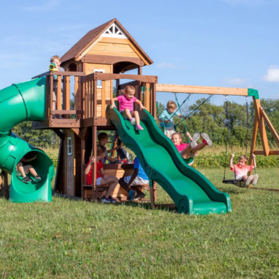 Parque Infantil Cedar Cove con Tobogán en Espiral y Columpio Telaraña