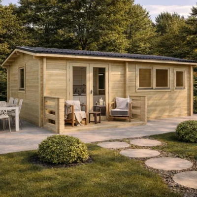 Casa de madera Tipo B l 1 hab l 6×5,2m l 31m² l 44mm