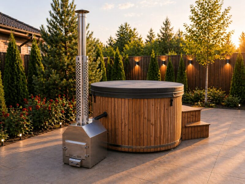 Jacuzzi de madera con estufa de leña