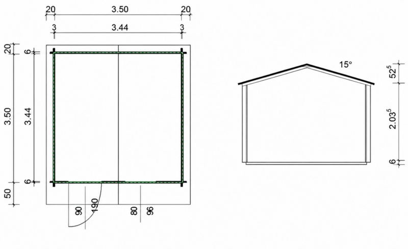 Casetas de madera caseta de madera kora l 3,5x3,5m l 12,25m² l 30mm