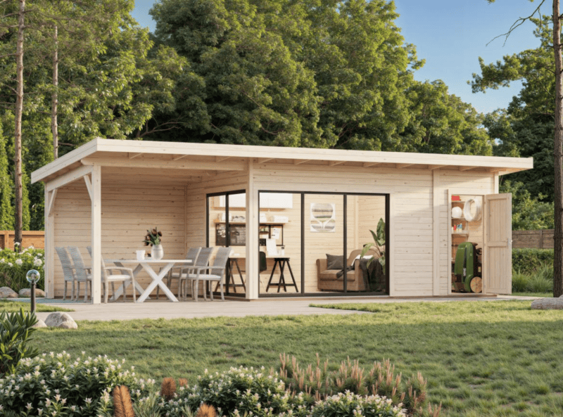 Caseta De Madera Andrea L 8,3X3M L 15,2+7,9M² L 44Mm - Kora Habitat Caseta de madera
