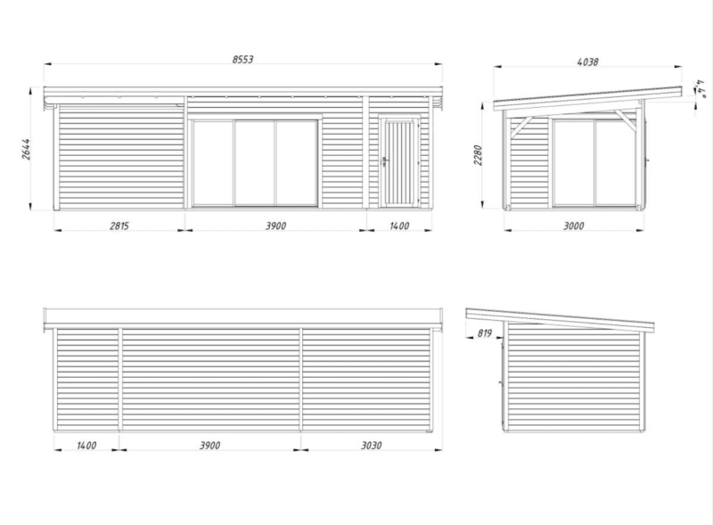 Caseta De Madera Andrea L 8,3X3M L 15,2+7,9M² L 44Mm - Kora Habitat Caseta de madera