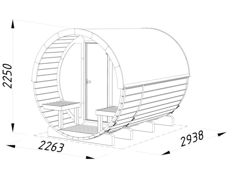 Sauna sauna anita con cristal l 2,2x2,9m l 1,6+0,7m² l 42mm