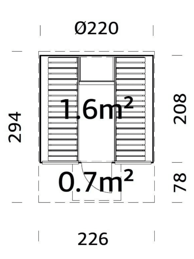 Sauna sauna anita con cristal l 2,2x2,9m l 1,6+0,7m² l 42mm