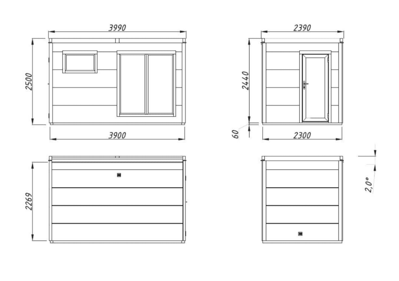 Sauna sauna grace l 3,9x2,3m l 8,2m² l 56mm
