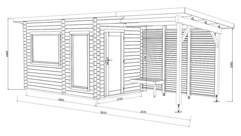 Sauna sauna sanna l 6,3x2,1m l 6,8+5,9m² l 44mm