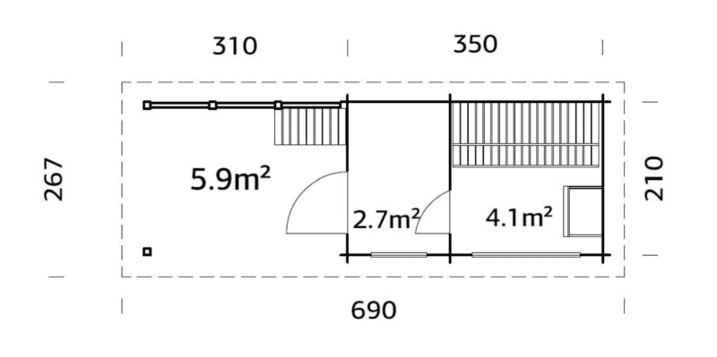 Sauna sauna sanna l 6,3x2,1m l 6,8+5,9m² l 44mm