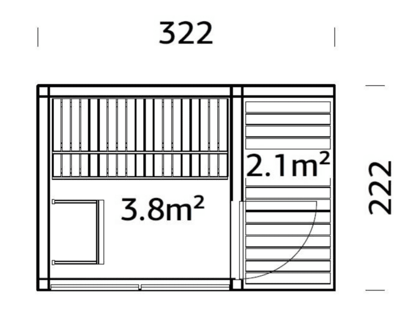 Sauna sauna sarah l 3,2x2,2m l 3,8+2,1m² l 16mm