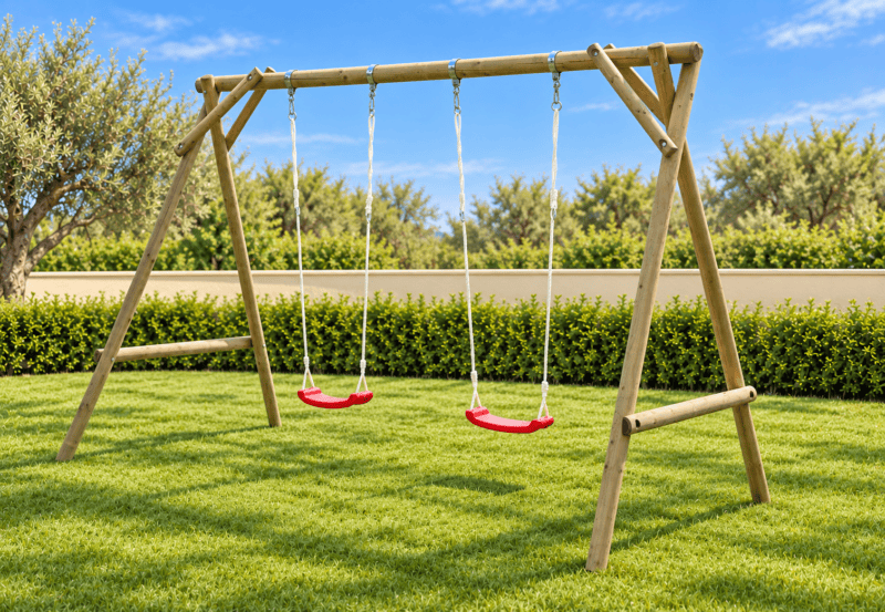Columpio doble de madera para jardín infantil