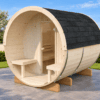 Sauna de madera con forma de barril para exterior
