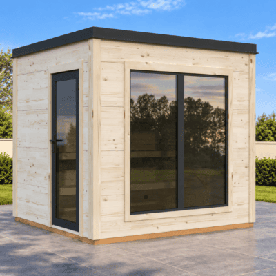 Sauna compacta de madera en jardín