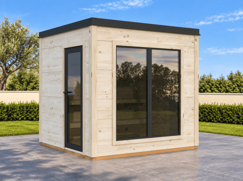 Sauna compacta de madera en jardín