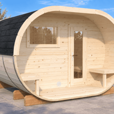 Sauna de madera para exterior en jardín
