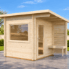 Sauna exterior de madera en jardín
