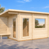 Sauna exterior de madera en jardín mediterráneo