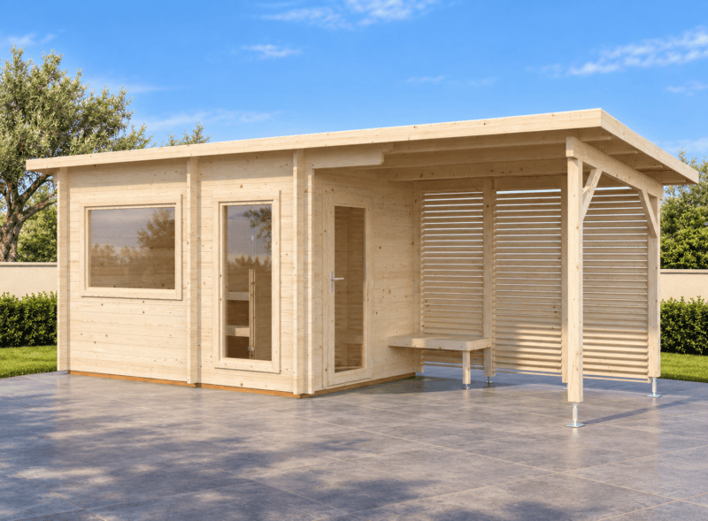 Sauna de madera de exterior en jardín