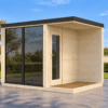 Sauna moderna de exterior en jardín mediterráneo